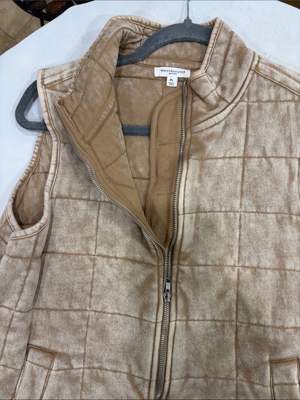Westbound Quilted Cream-Tan Vest with Stand Collar